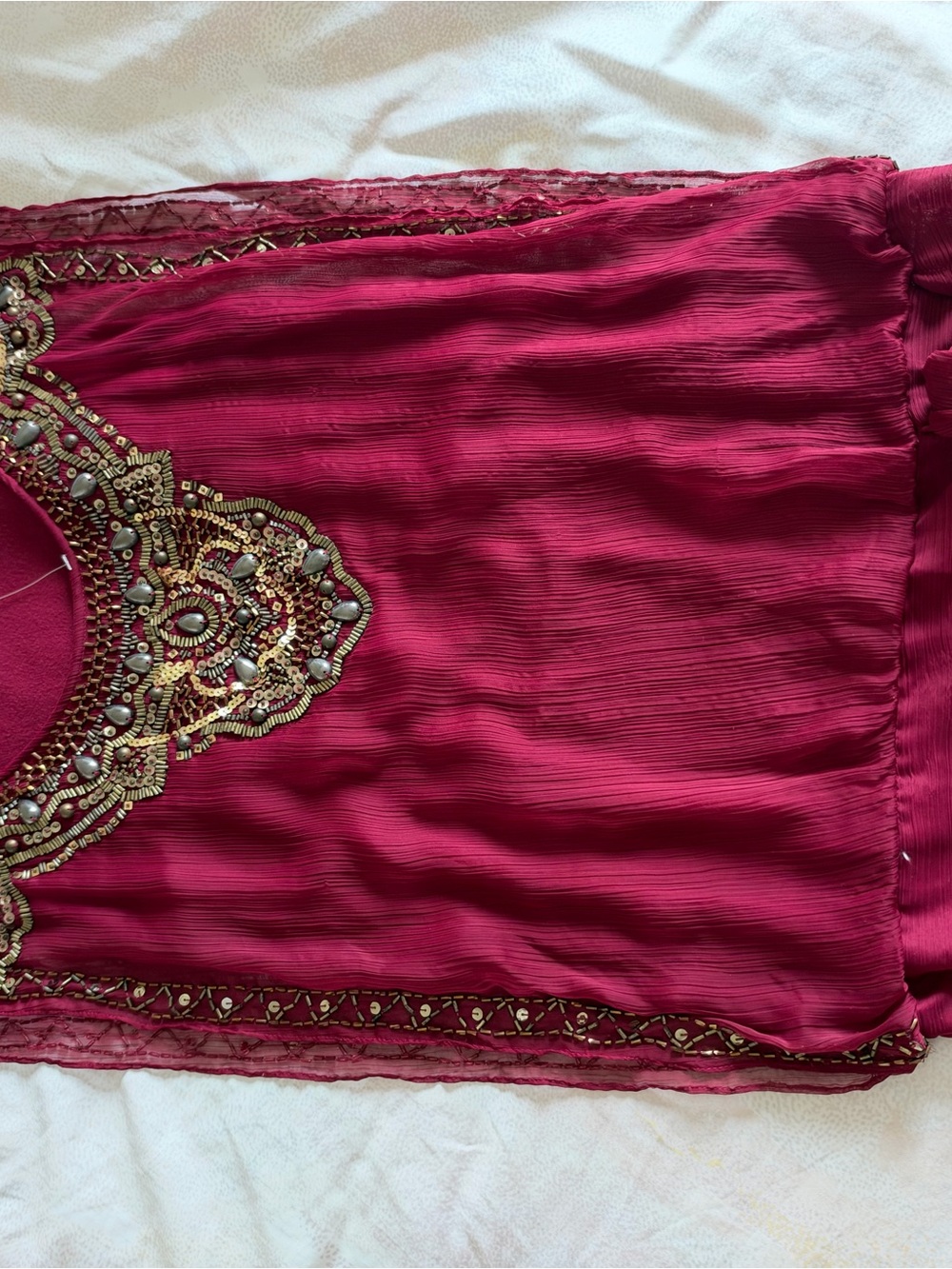 Rebecca Taylor Magenta Beaded Embellished Neckline Top cache